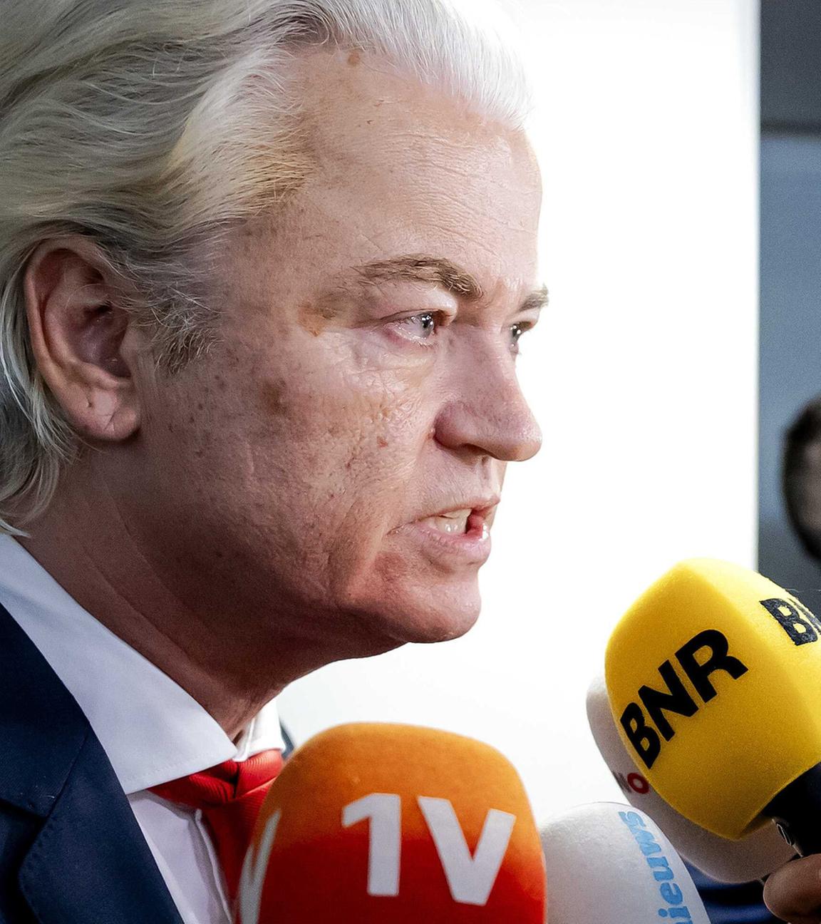 Geert Wilders der Partei PPV spricht nach einer Koalitionssitzung im Abgeordnetenhaus zur Presse. Aufgenommen am 03.05.2025.