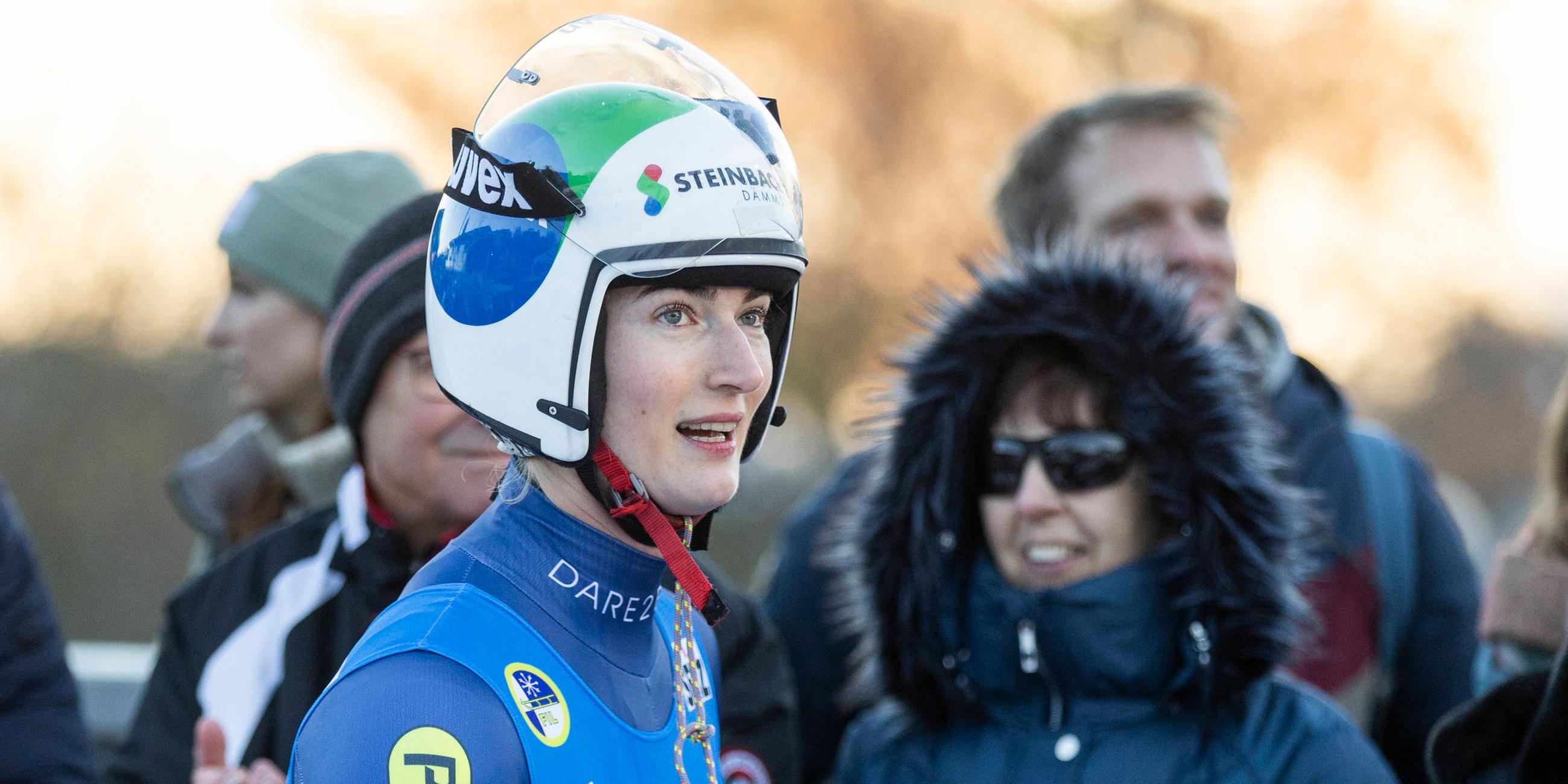 Madeleine Egle aus Österreich nach ihrem Lauf bei dem Rodel-Weltcup.