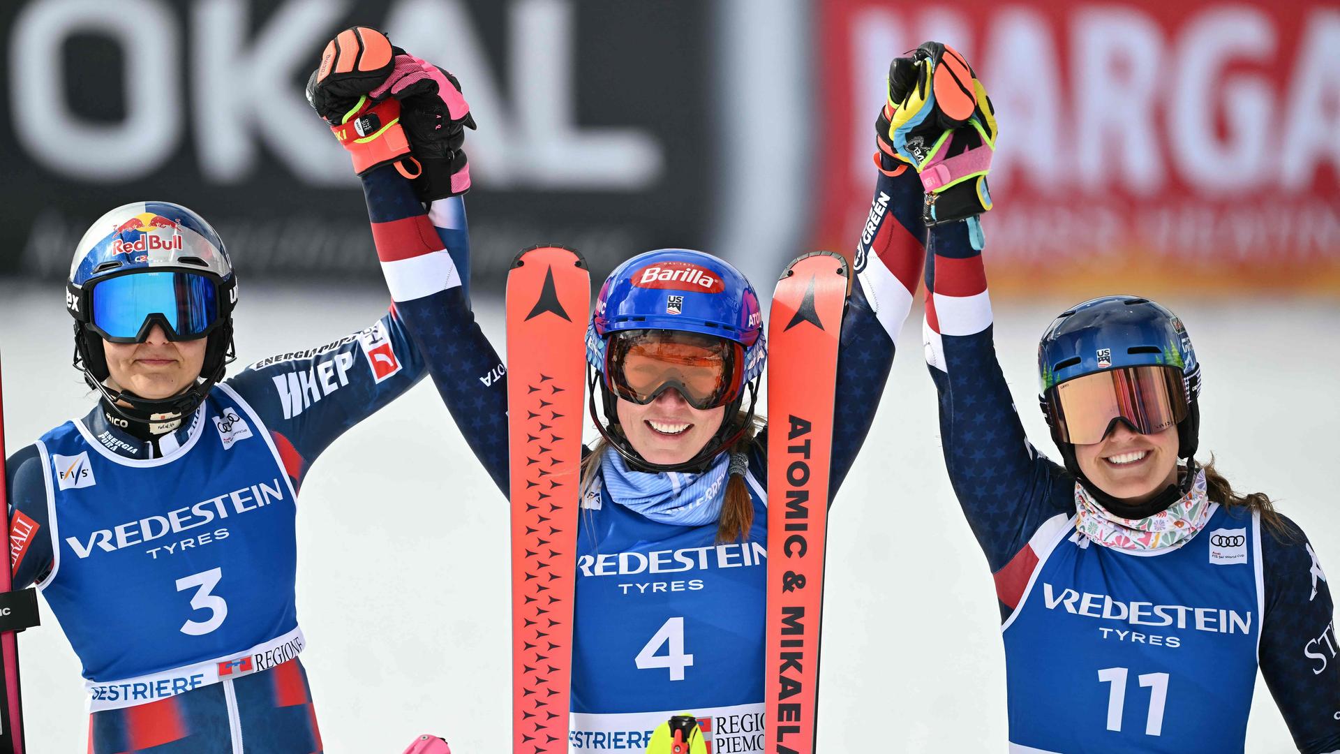 Mikaela Shiffrin aus den USA jubelt nach ihrem Lauf beim Slalom-Weltcup.