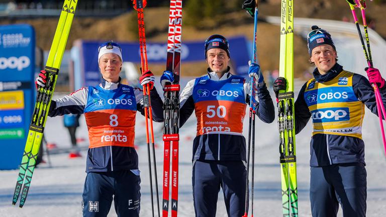 Harald Oestberg Amundsen gewinnt das Rennen beim Skilanglauf-Weltcup.