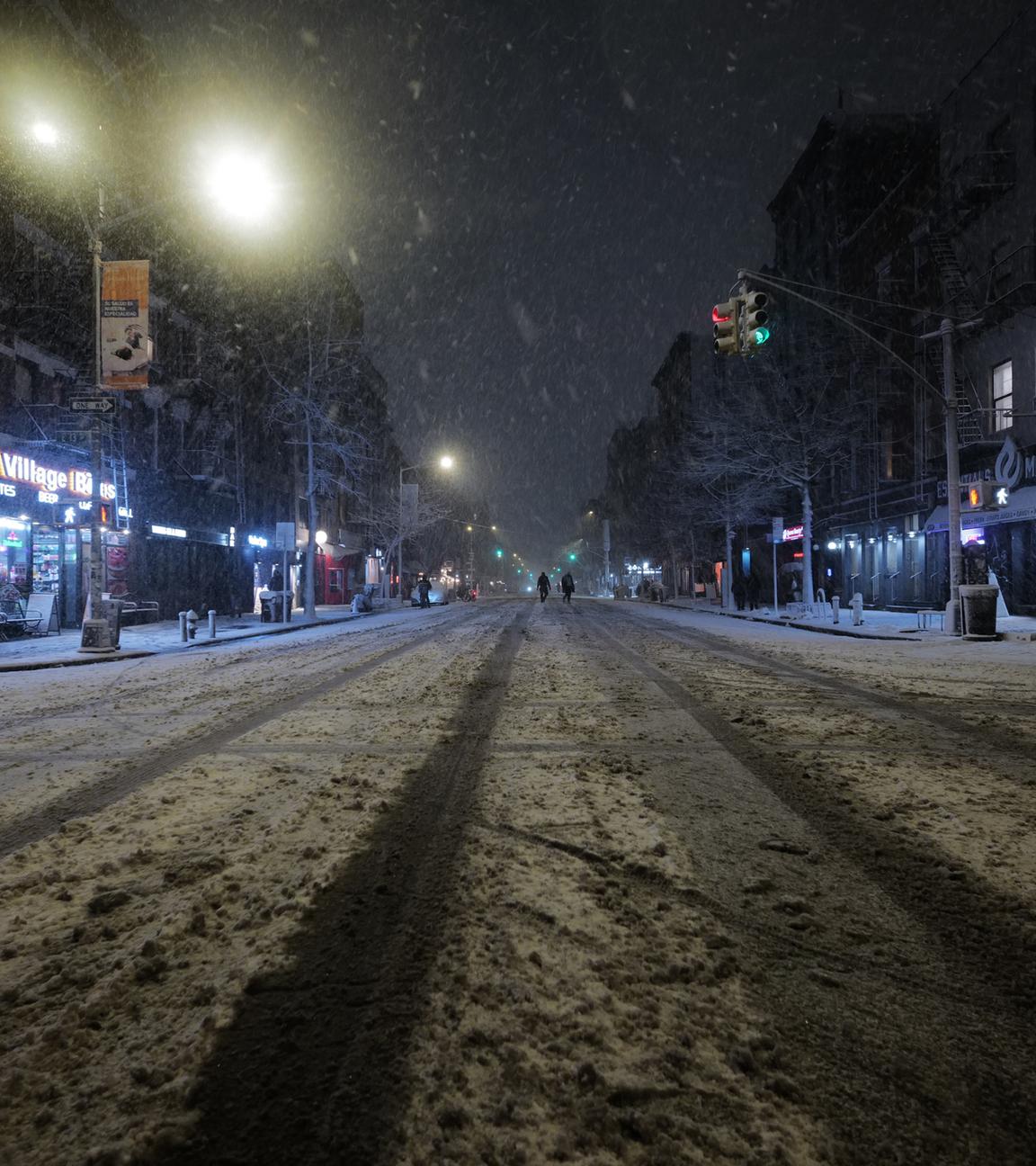 Schneefall im Stadtteil Alphabet City in New York, am 22.02.2026. 