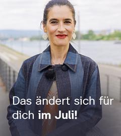 ZDF-Redakteurin Sina Mainitz schaut in die Kamera. Dazu der Text "Das ändert sich für dich im Juli!"