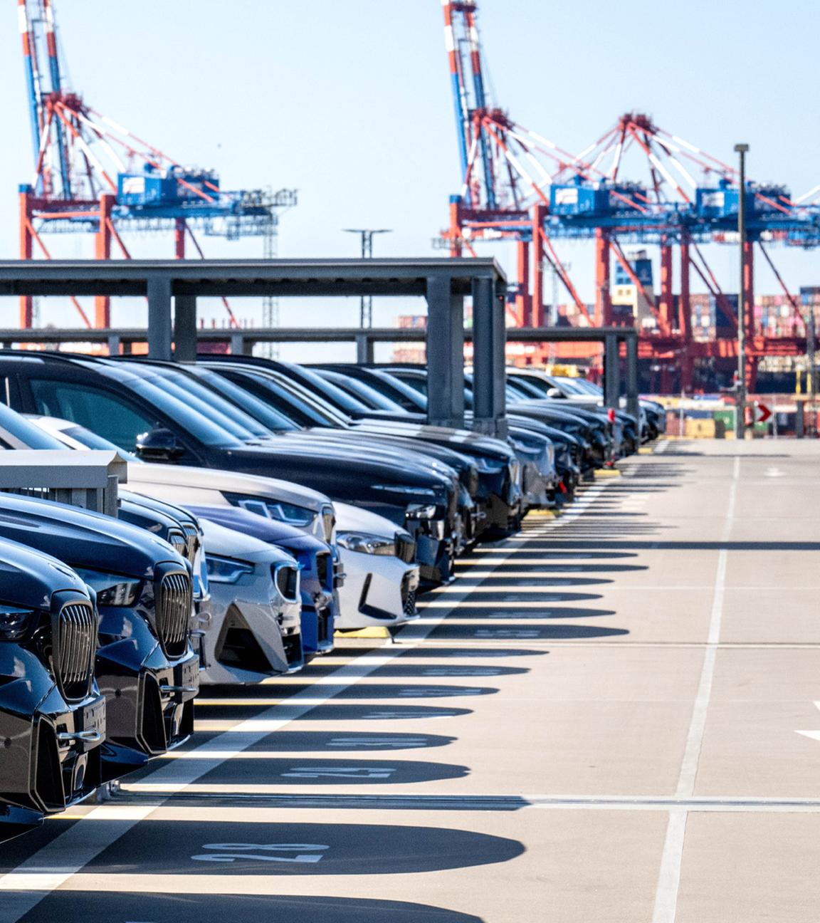 Autos werden im Hafen am BLG Autoterminal Bremerhaven auf Schiffe verladen. (Archiv)