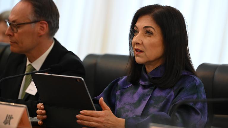 Katherina Reiche (CDU), Bundesministerin für Wirtschaft und Energie, spricht bei einem Treffen mit einer Delegation der Nationalen Reform- und Entwicklungskommission Chinas