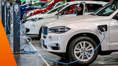 Verschiedene Elektroautos an Ladesäulen