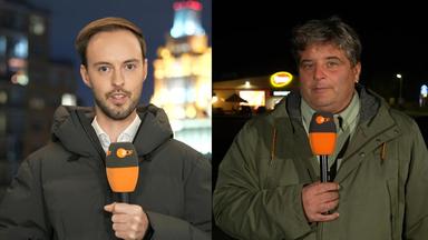 Zu sehen sind ZDF-Korrespondent Dara Hassanzadeh, zugeschaltet aus Smijiw, und ZDF-Reporter Felix Klauser, zugeschaltet aus Moskau.