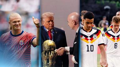 Haaland, Trump & Infantino und Jamal Musiala und Joshua Kimmich nebeneinander in drei Abschnitten