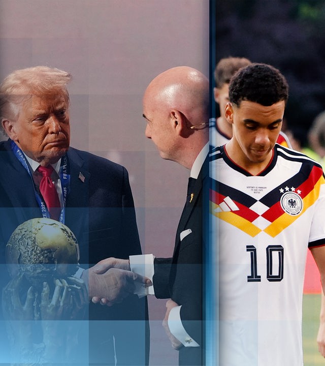 Haaland, Trump & Infantino und Jamal Musiala und Joshua Kimmich nebeneinander in drei Abschnitten