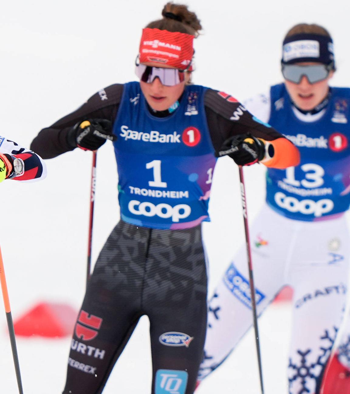 Nathalie Armbruster beim Massenstartrennen der Kombiniererinnen bei der WM in Trondheim