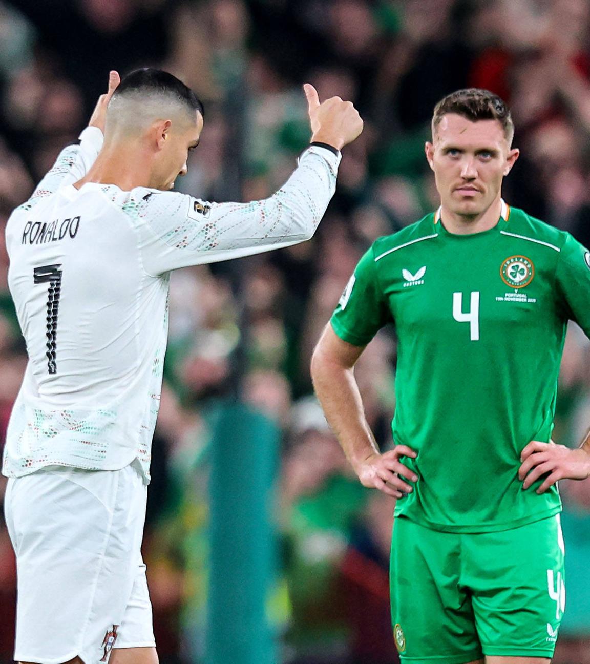 Dara O Shea, Nathan Collins und Cristiano Ronaldo in Dublin am 13.11.25