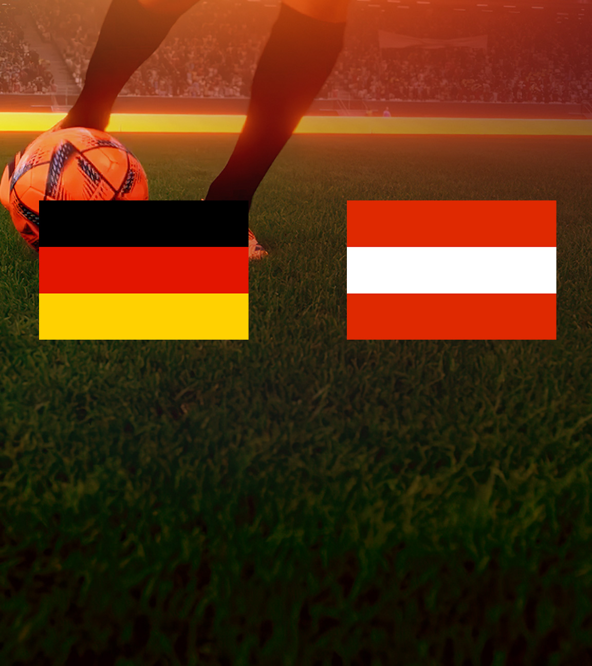 Deutsche und österreichische Flagge vor grünem Rasen.