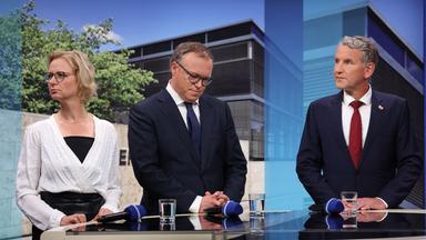 Katja Wolf (BSW), Mario Voigt (CDU) und Björn Höcke (AfD)