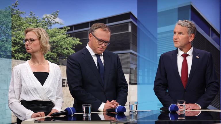 Katja Wolf (BSW), Mario Voigt (CDU) und Björn Höcke (AfD)