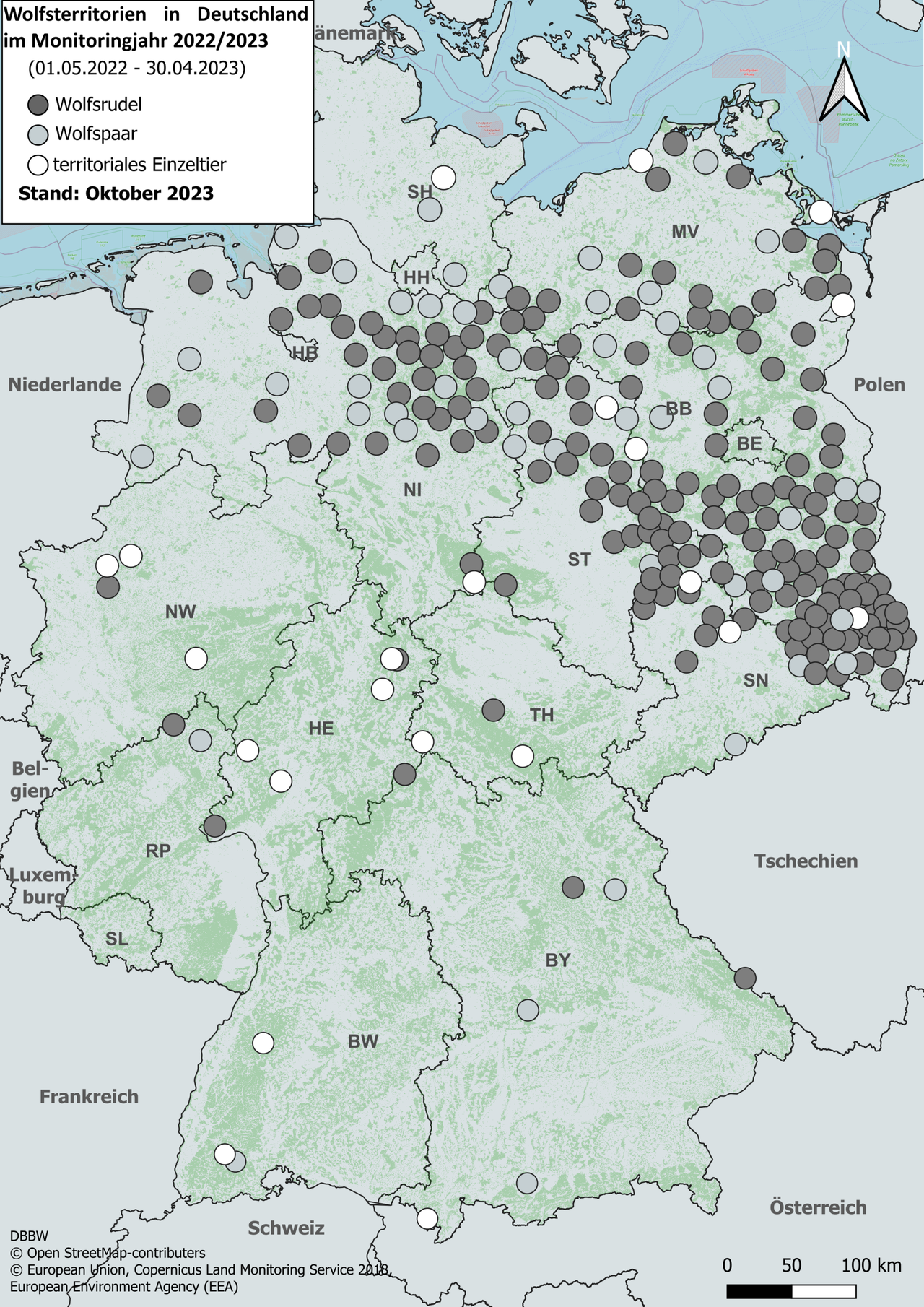 Karte: Wolfsterritorien
