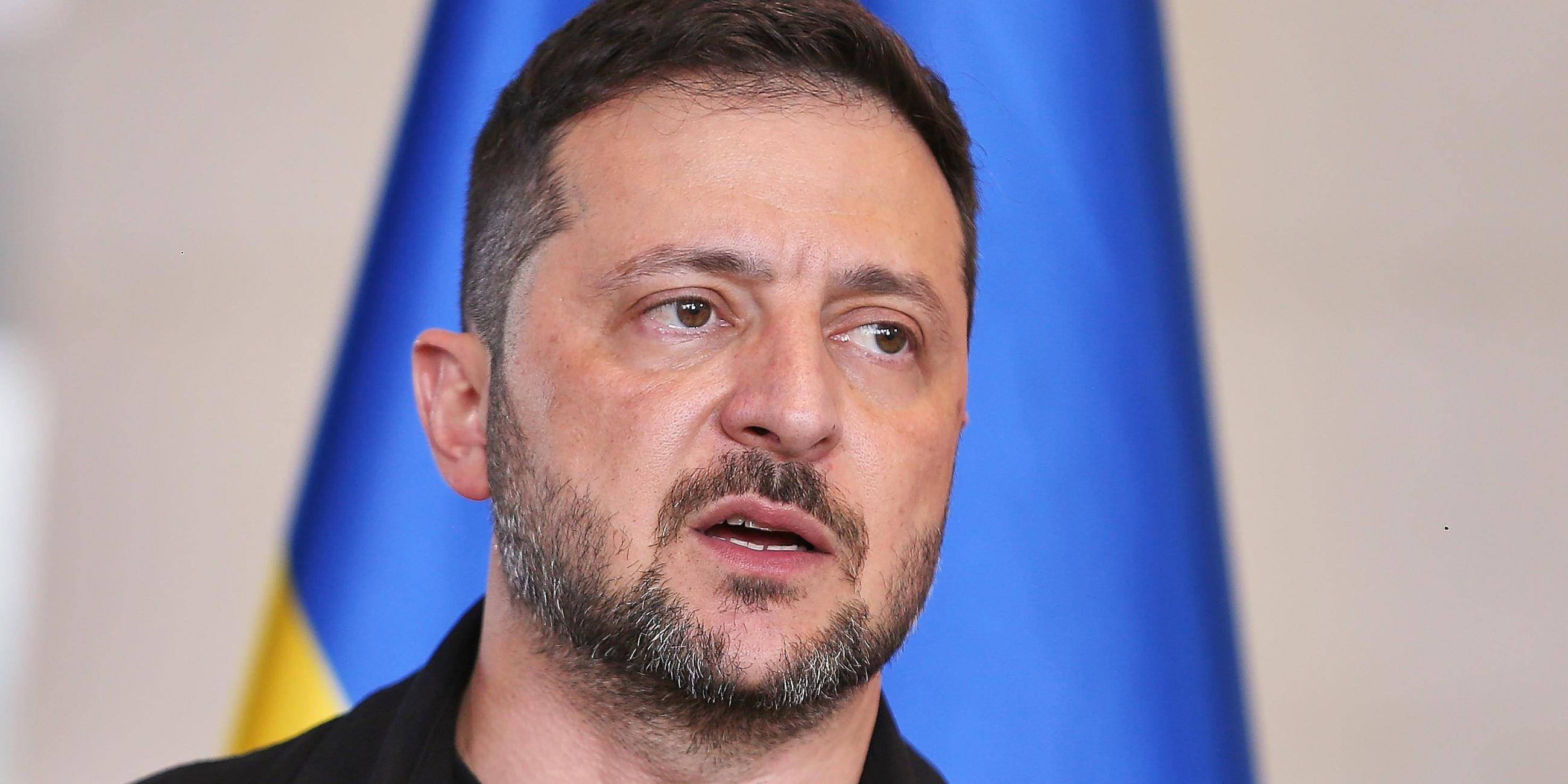 Der ukrainische Präsident Wolodymyr Selenskyj am 13.08.2025 im Bundeskanzleramt während der Pressekonferenz nach virtuellem Ukraine-Gipfel in Berlin.