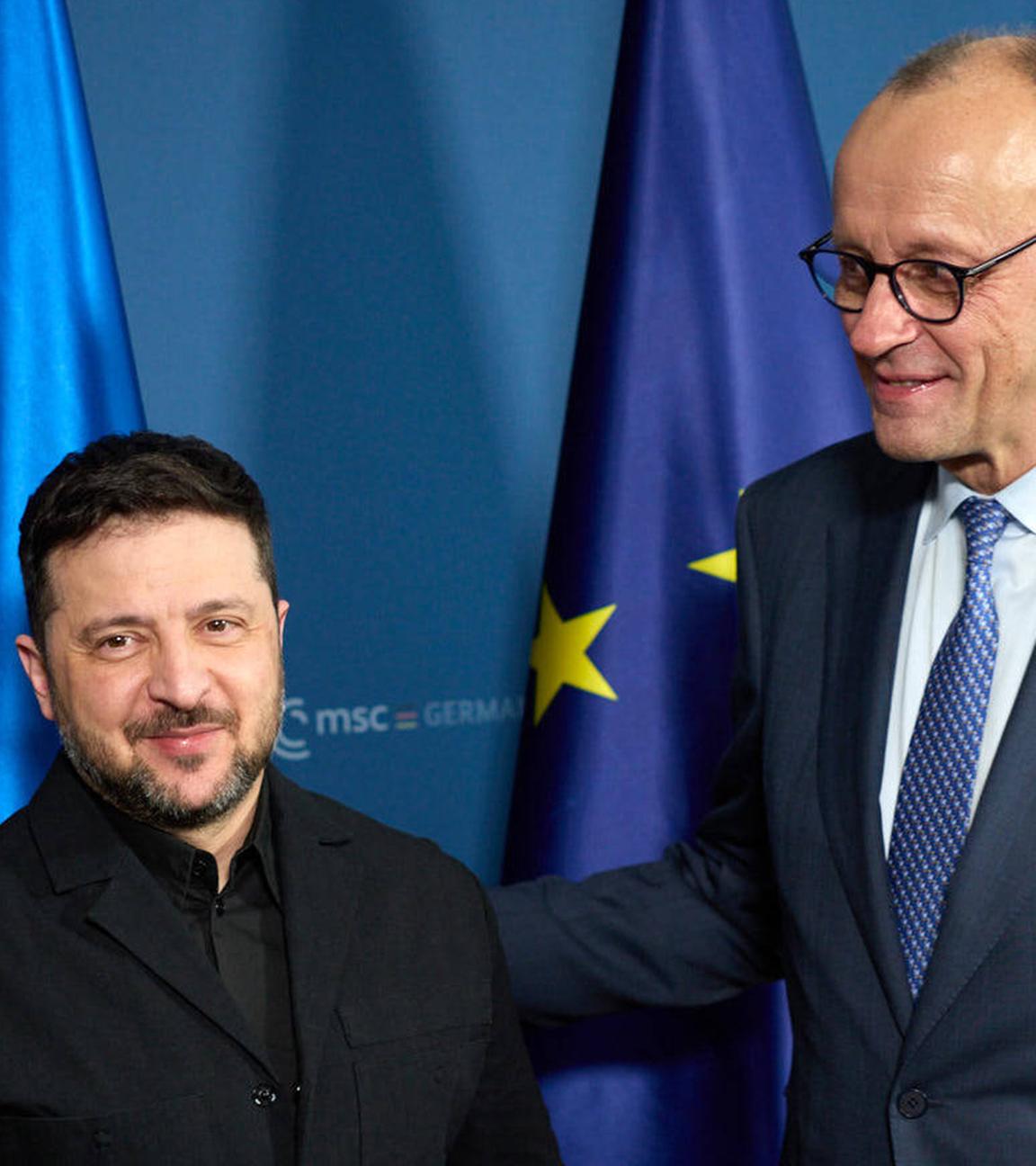 Präsident Selenskyj und Kanzler Merz auf der Münchner Sicherheitskonferenz am 13. Februar 2026.