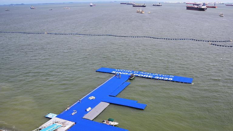 Freiwasserschwimmanlage der bevorstehenden Schwimmweltmeisterschaften auf der singapurischen Insel Sentosa