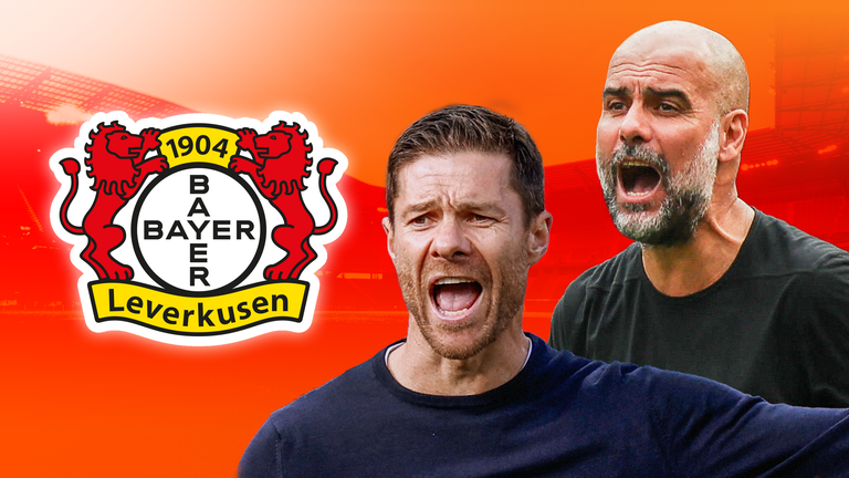 Fußball: Xabi Alonso von Bayer Leverkusen und Pep Guardiola.