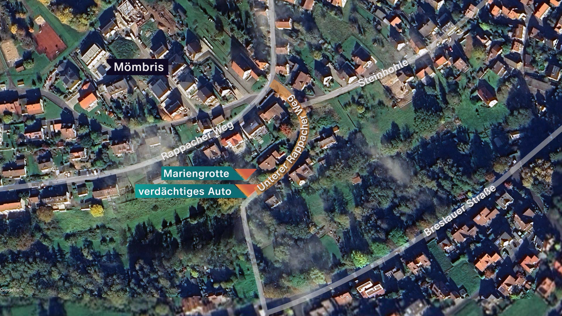 Karte: Im bayerischen Mömbris wurde vor einem Überfall in der Nähe des Tatorts ein verdächtiger, silberfarbener Pkw gesehen.