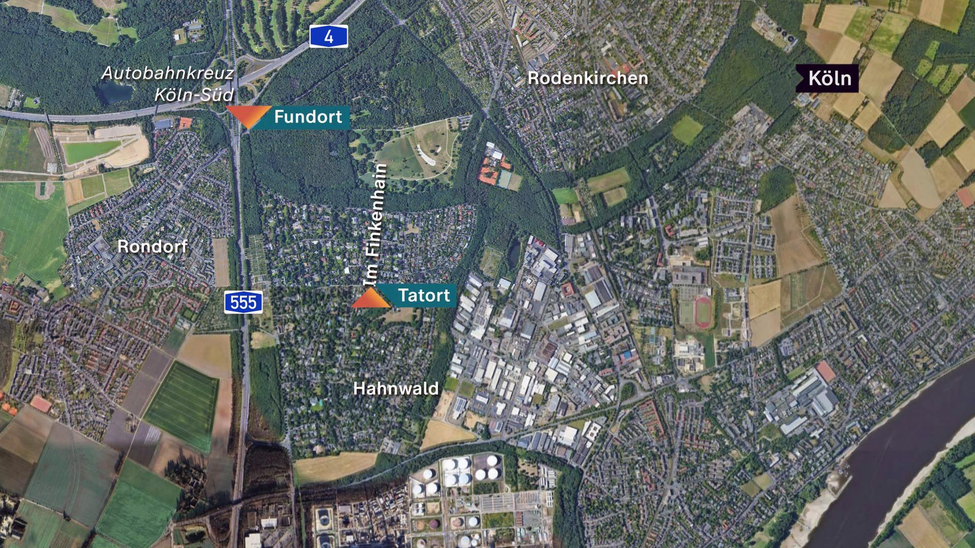 Karte des Tatorts in Köln-Hahnwald