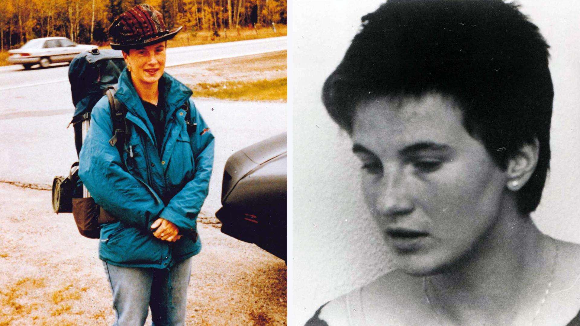 Collage aus zwei Bildern: Ulrike Herrmann in Wanderkleidung (links) und mit dem Kopf leicht im Profil (Schwarzweißfoto).