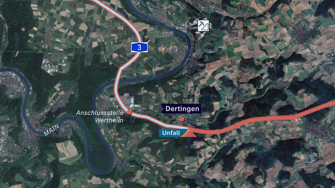 Luftbild des Unfallorts auf der A3 zwischen Wertheim und Helmstadt.