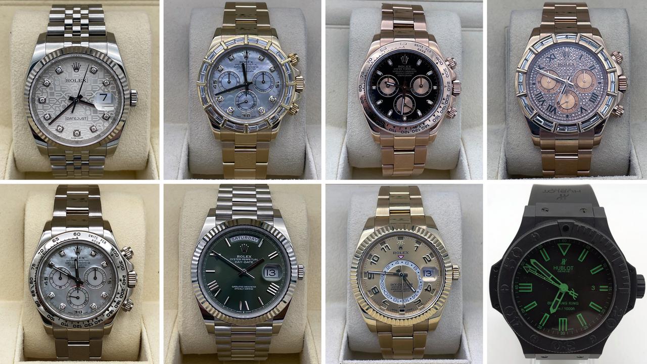 Abbildungen der Armbanduhren, die beim Überfall geraubt wurden. 