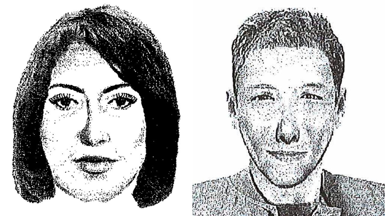 Phantombilder der gesuchten Personen. Links: Frau mit schulterlangen Haaren. Rechts: etwa 30-jähriger Mann mit kurzen, leicht gewellten Haaren