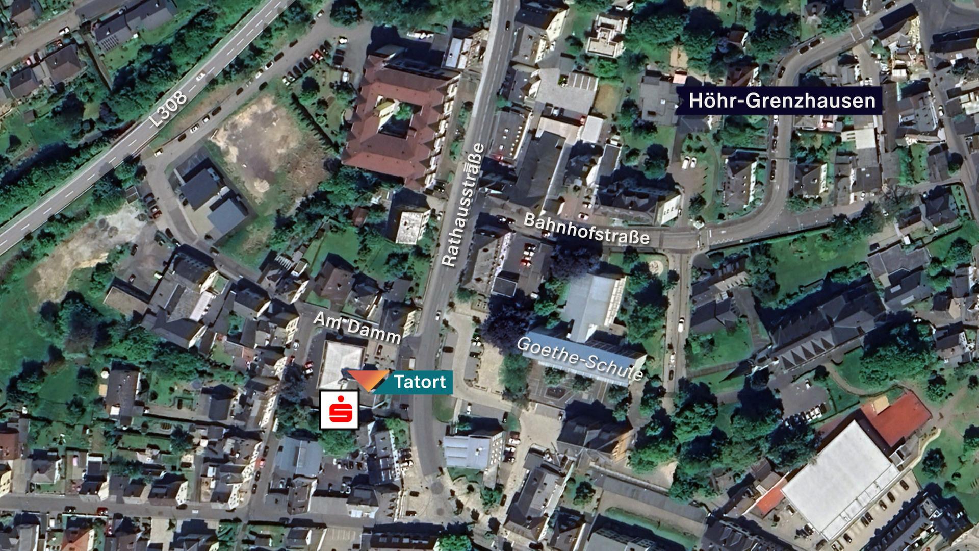 Satellitenaufnahme von Höhr-Grenzhausen. Darauf markiert: der Tatort