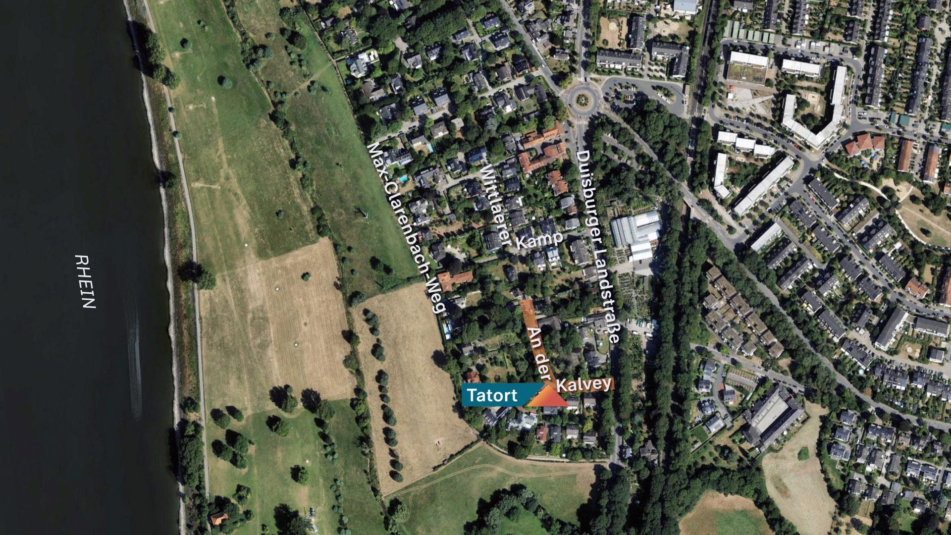 Eine Google-Earth-Karte vom Tatort im Norden von Düsseldorf