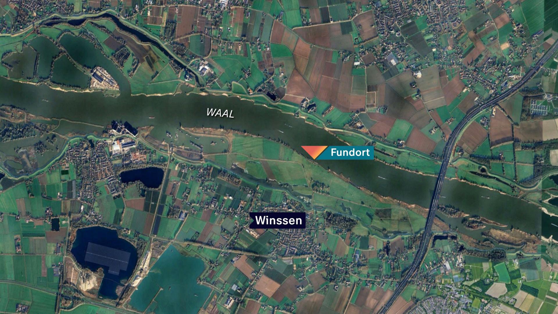 Google-Earth-Karte: Die Waal fließt am niederländischen Ort Winssen vorbei. Dort wurde die Frauenleiche angeschwemmt.