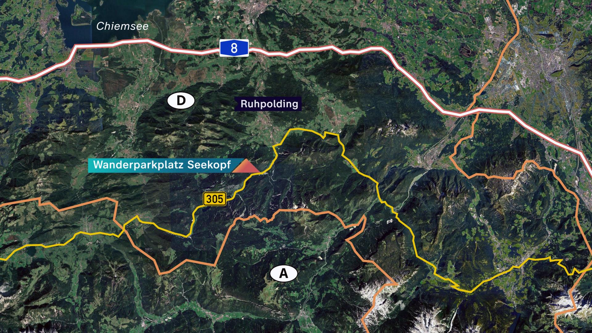 Eine Google-Earth-Karte zeigt den Fundort der Babyleiche an der Bundesstraße B 305.