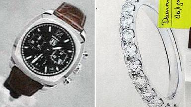 Links: Herrenarmbanduhr von Tag Heuer, Modell Monza; rechts: auffälliger Ring