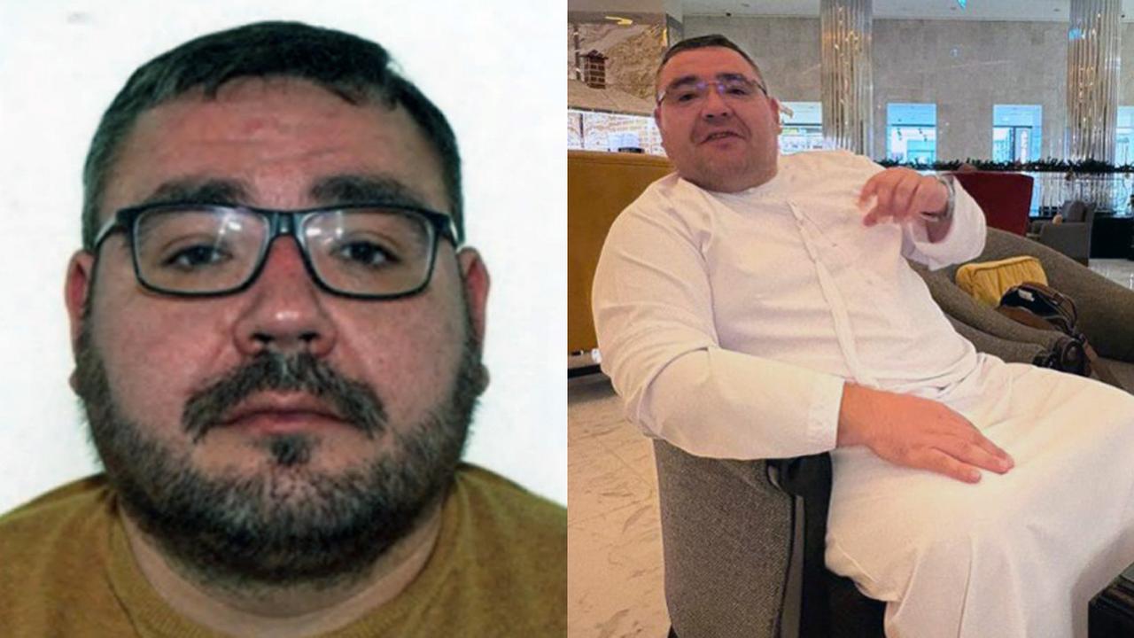 Zwei Fotos von Christo Stoyanov: Lichtbild (links), Christo Stoyanov in Dubai (rechts). Er trägt eine für die Gegend typische weiße Robe.