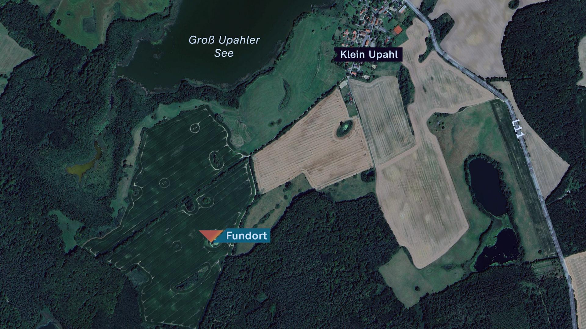 Kartenansicht der Fundstelle von Fabian am Ufer eines Tümpels bei Klein Upahl