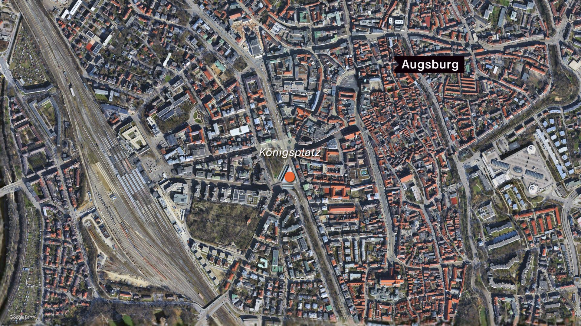 Karte von Augsburg mit dem Königsplatz und Umgebung
