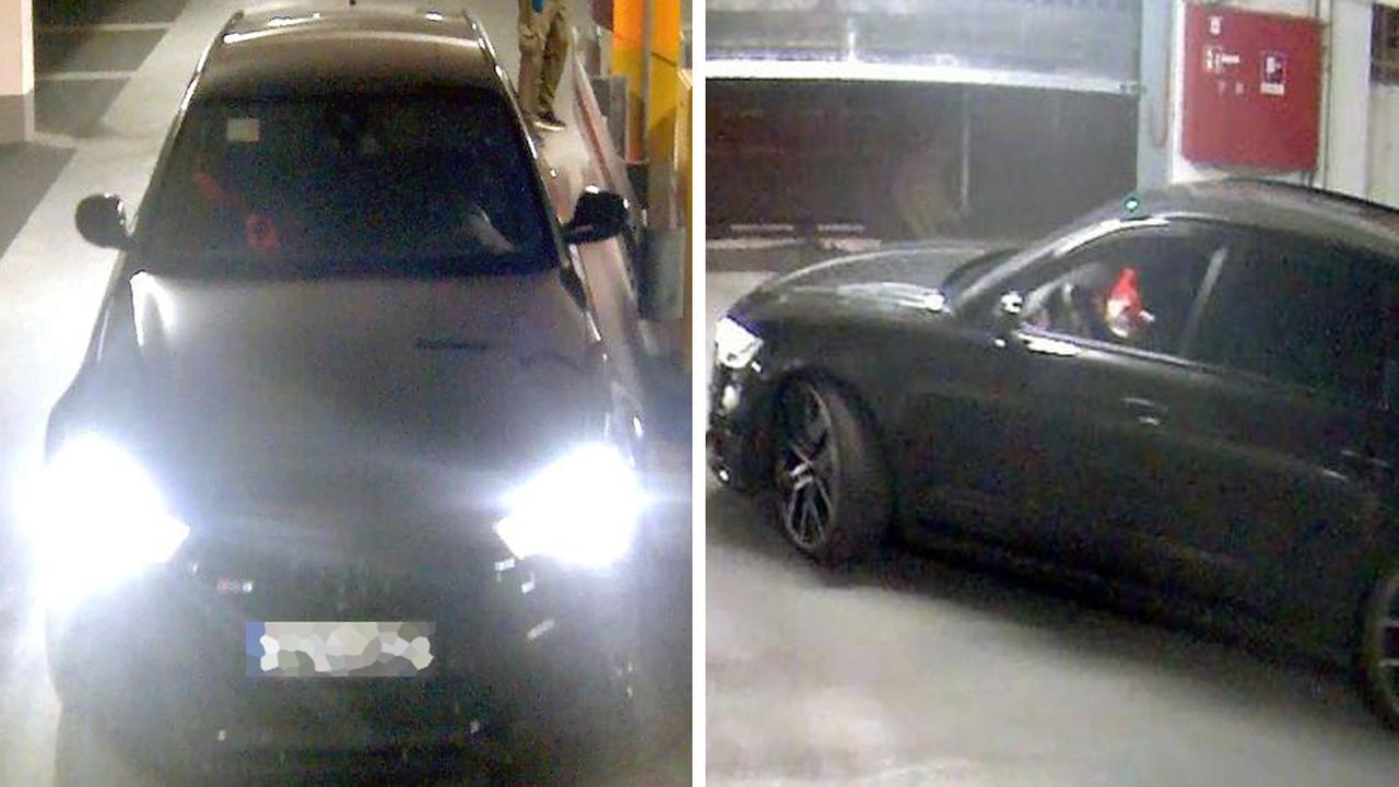 Ein dunkler Audi. Links: von vorne, rechts: von der Seite.