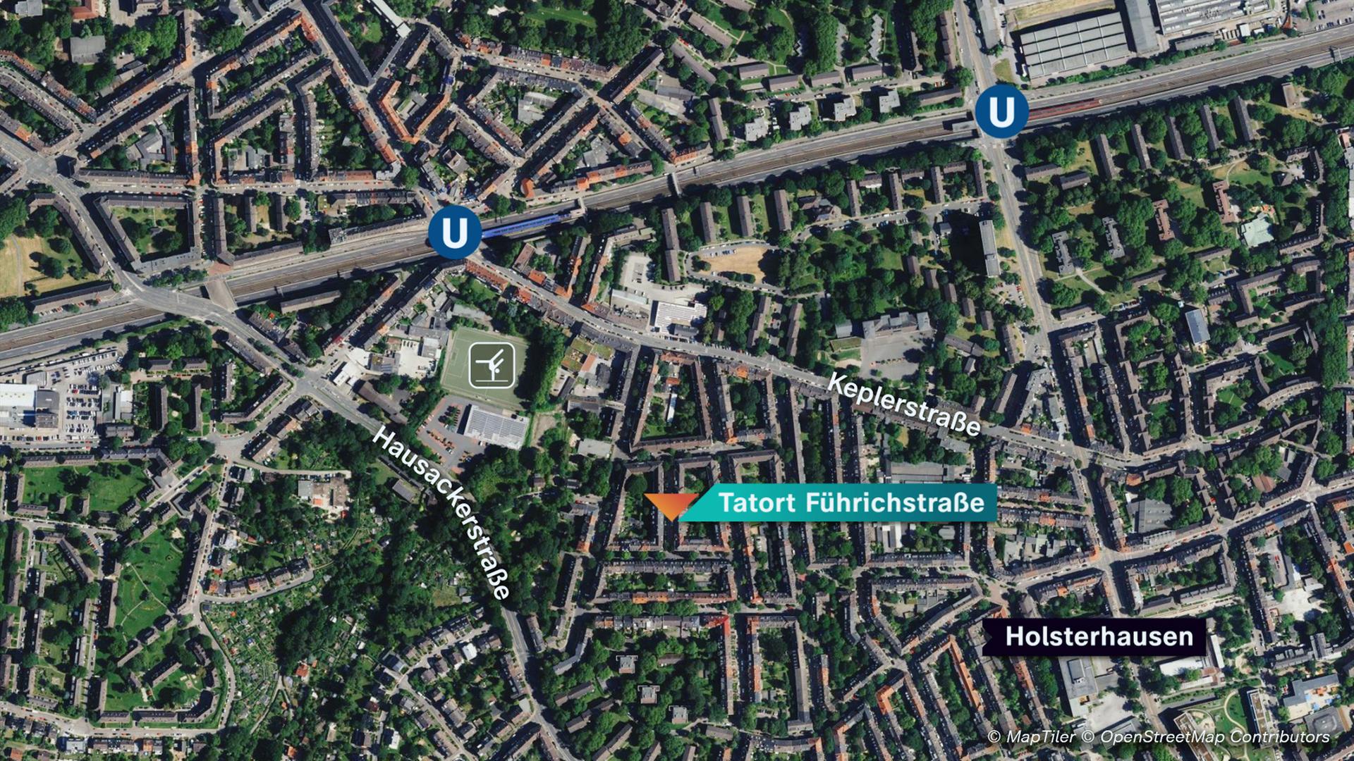 Karte von Essen mit eingezeichnetem Tatort