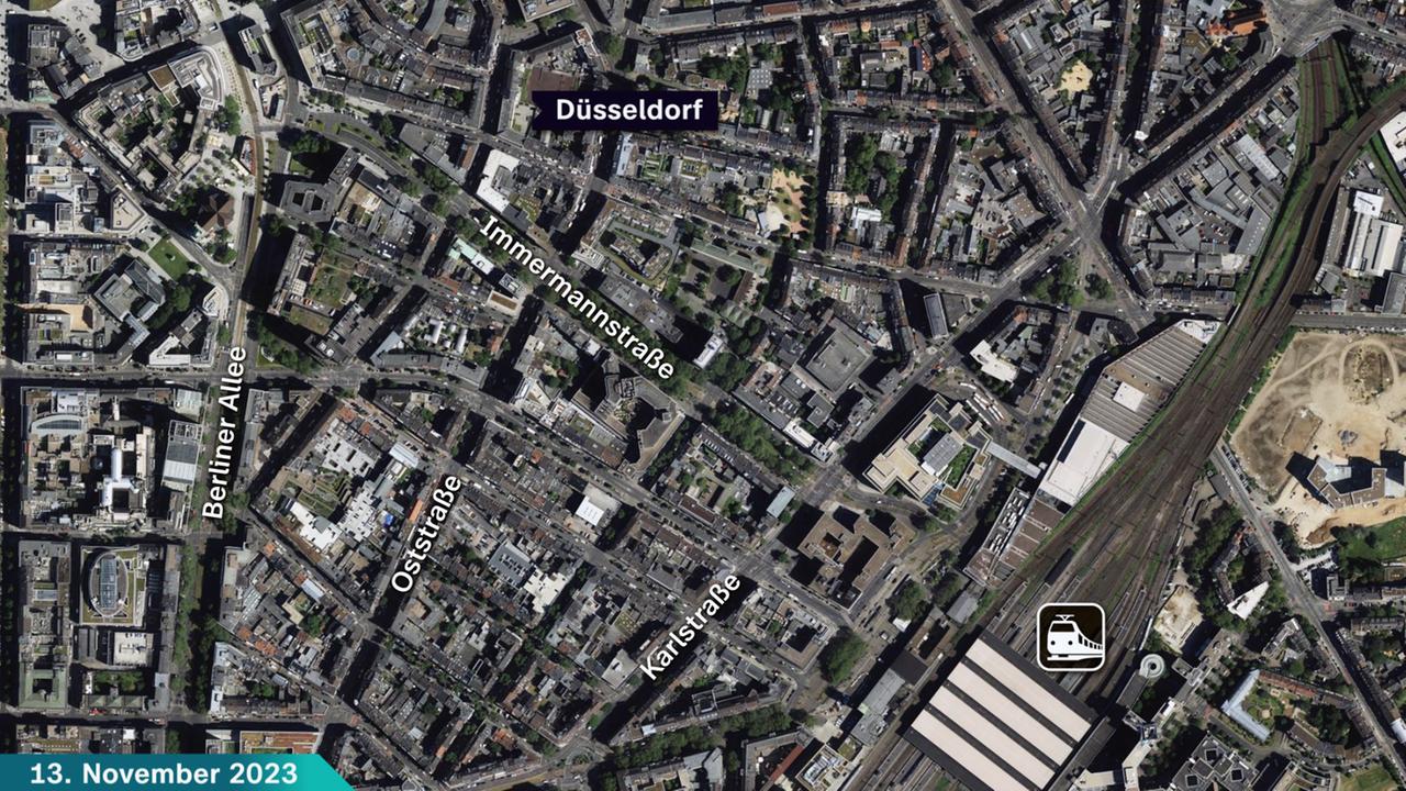 Karte des Bereichs Immermannstraße / Hauptbahnhof in Düsseldorf.