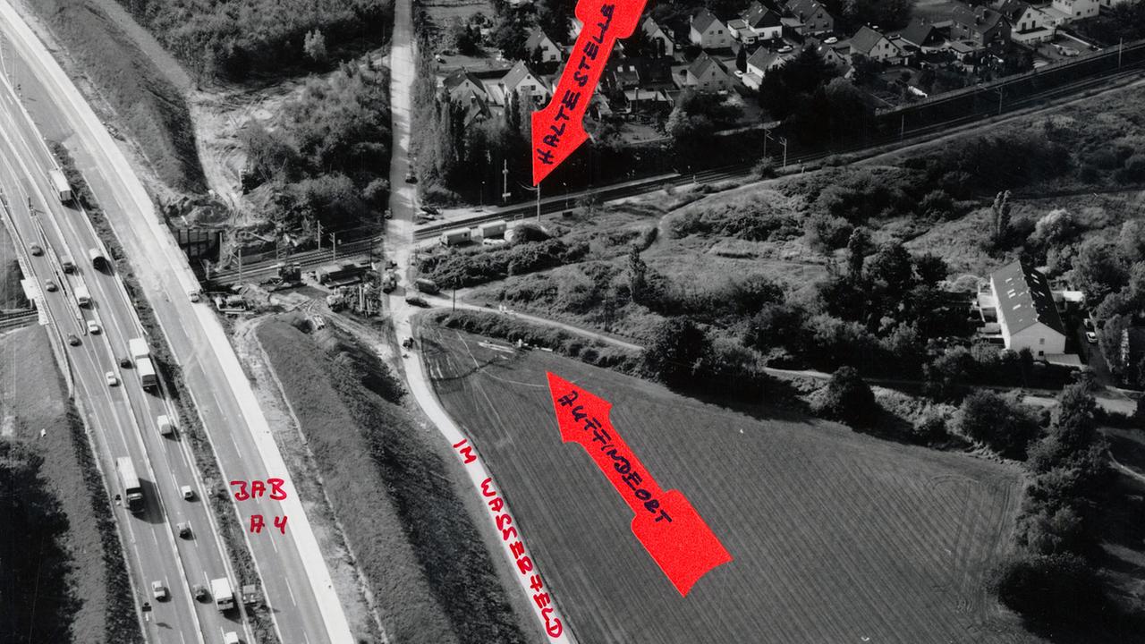 Eine Luftaufnahme des Fundorts aus dem Jahr 1991