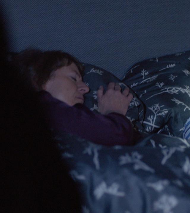 Nachgestellte Szene: Ein schlafendes Ehepaar wird von einer Taschenlampe angeleuchtet, als die Täter in das Haus eindringen.