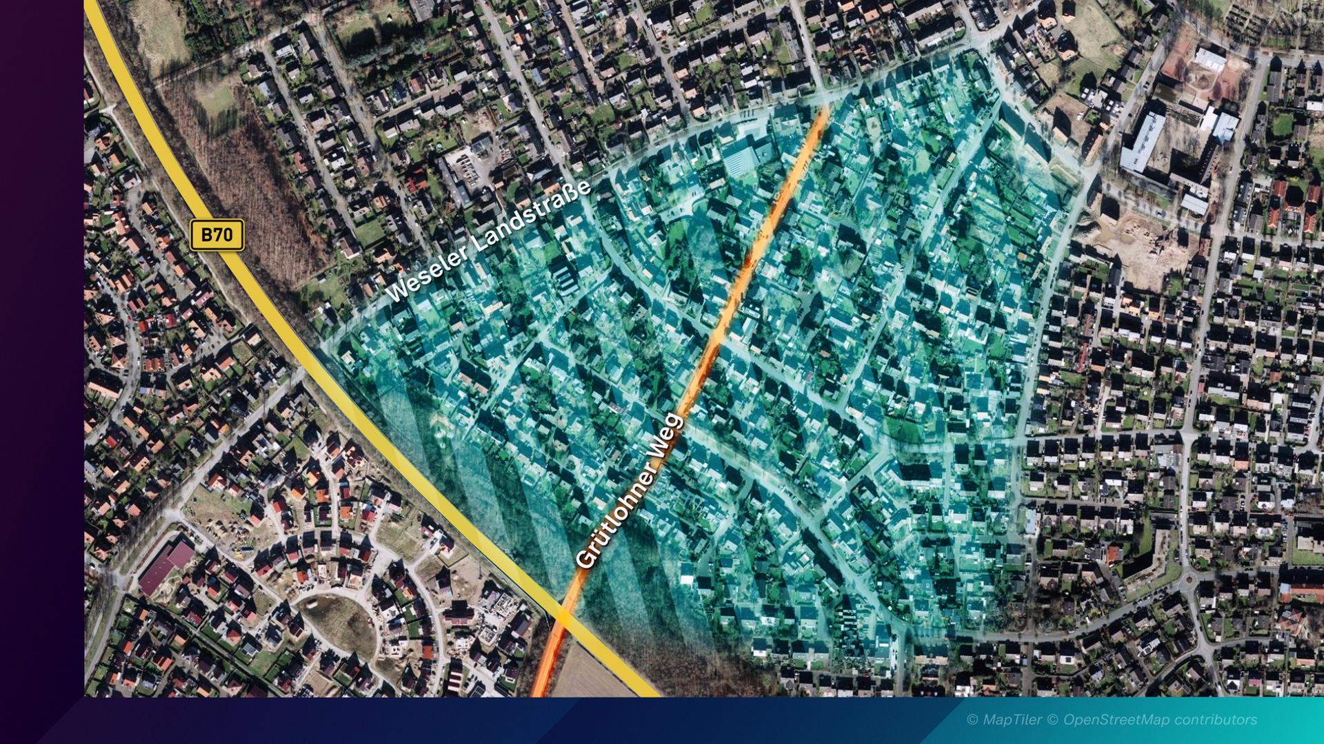 Karte mit dem Grütlohner Weg in Borken. Hier spielte sich die Tat ab.