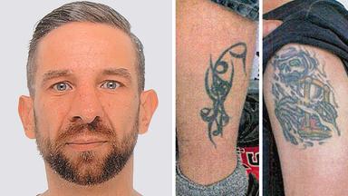 Der vermisste Sven Kühn mit Abbildungen zwei seiner Tattoos