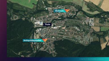 Karte mit wichtigen Örtlichkeiten: Jutta Schulz lebte bei ihrem Freund im südöstlichen Teil von Thale in Sachsen-Anhalt