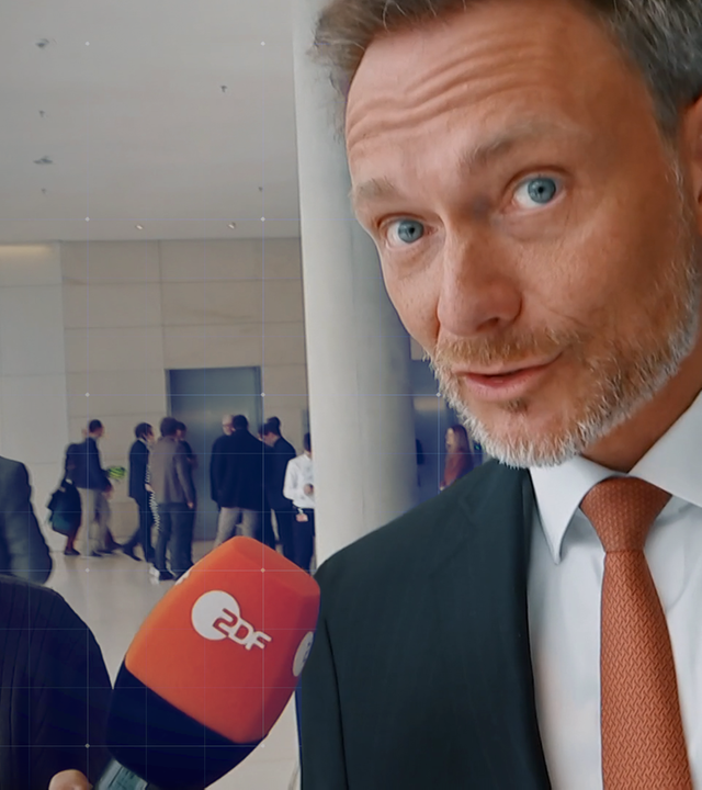 Bundesfinanzminister Christian Lindner im Interview mit Reporterin im Reichstag