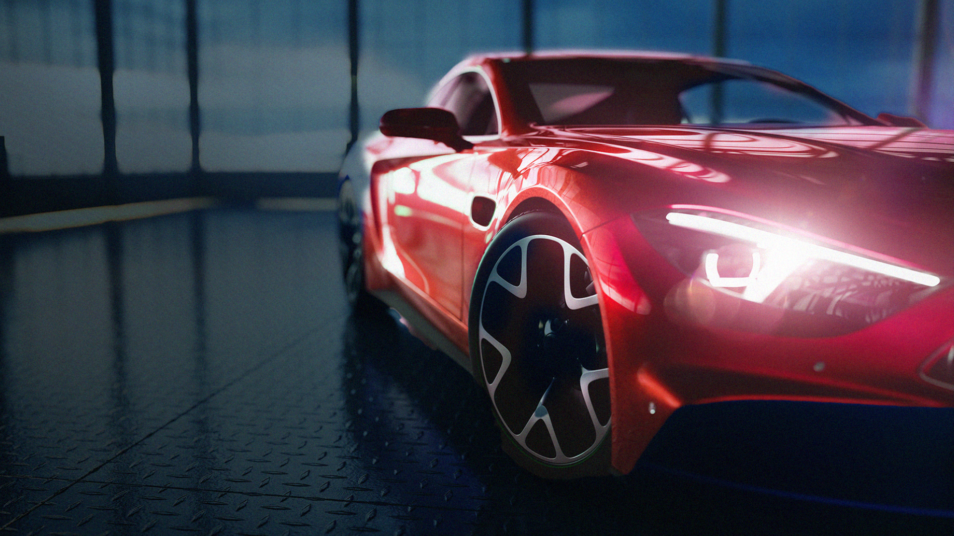 Eine Nahaufnahme von einem roten Luxusauto.