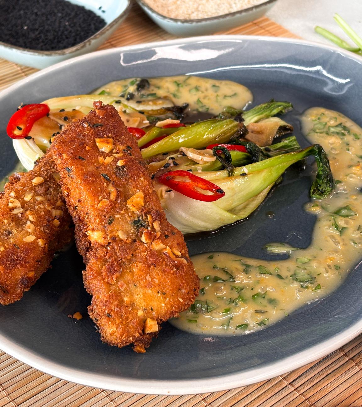 Zander im Walnussmantel mit Pak Choi