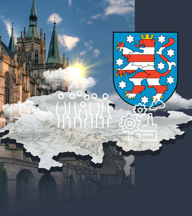 Erfurter Dom und das Länderwappen Thüringens