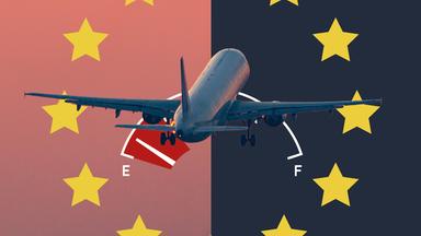 Flugzeug mit grafischer Tankanzeige und EU-Sternen