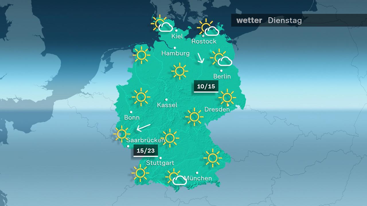Eine Deutschland-Wetterkarte für Dienstag den 07. April